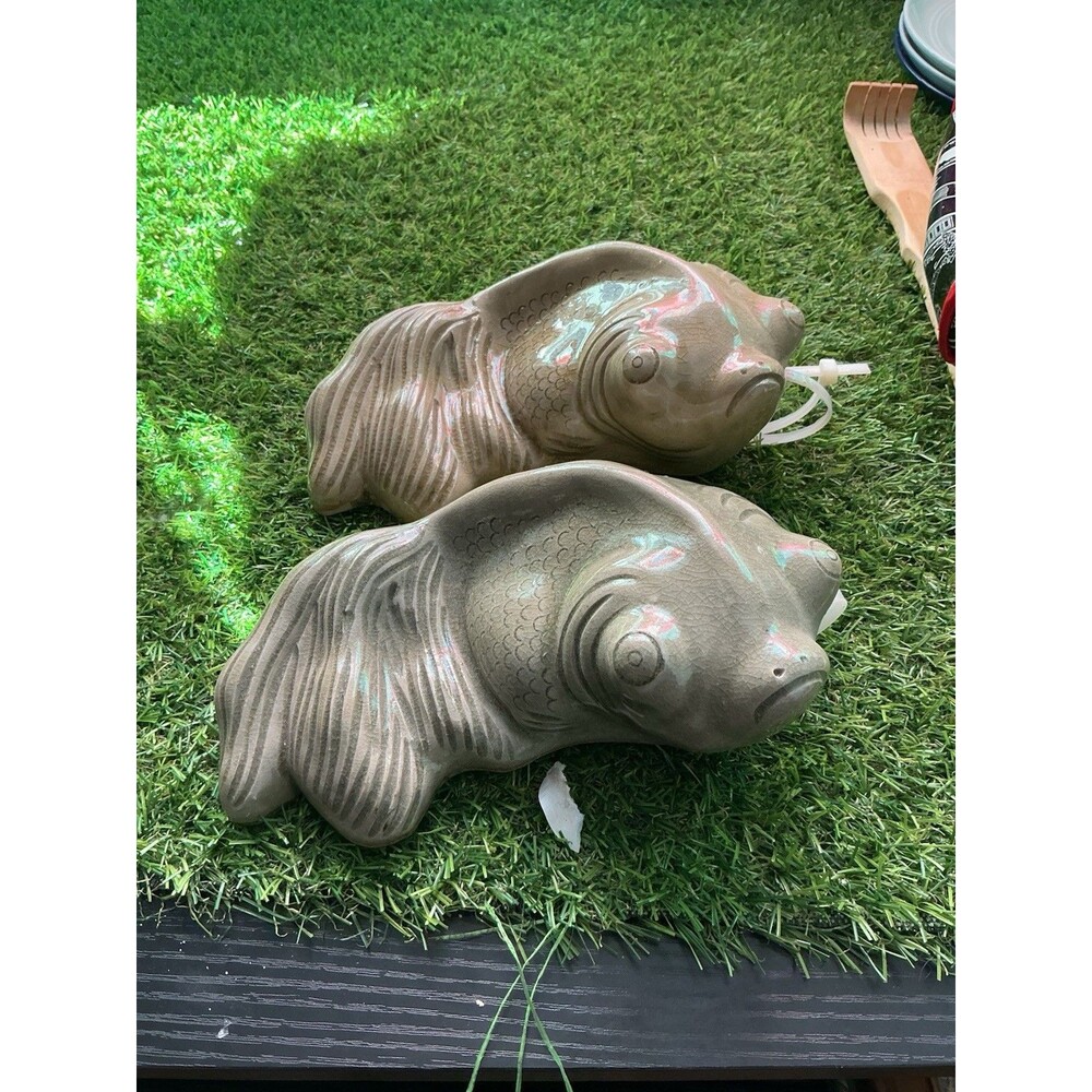 Pair Vintage Ceramic Goldfish Wall Hangings Thailand Iridescent 8” Decor